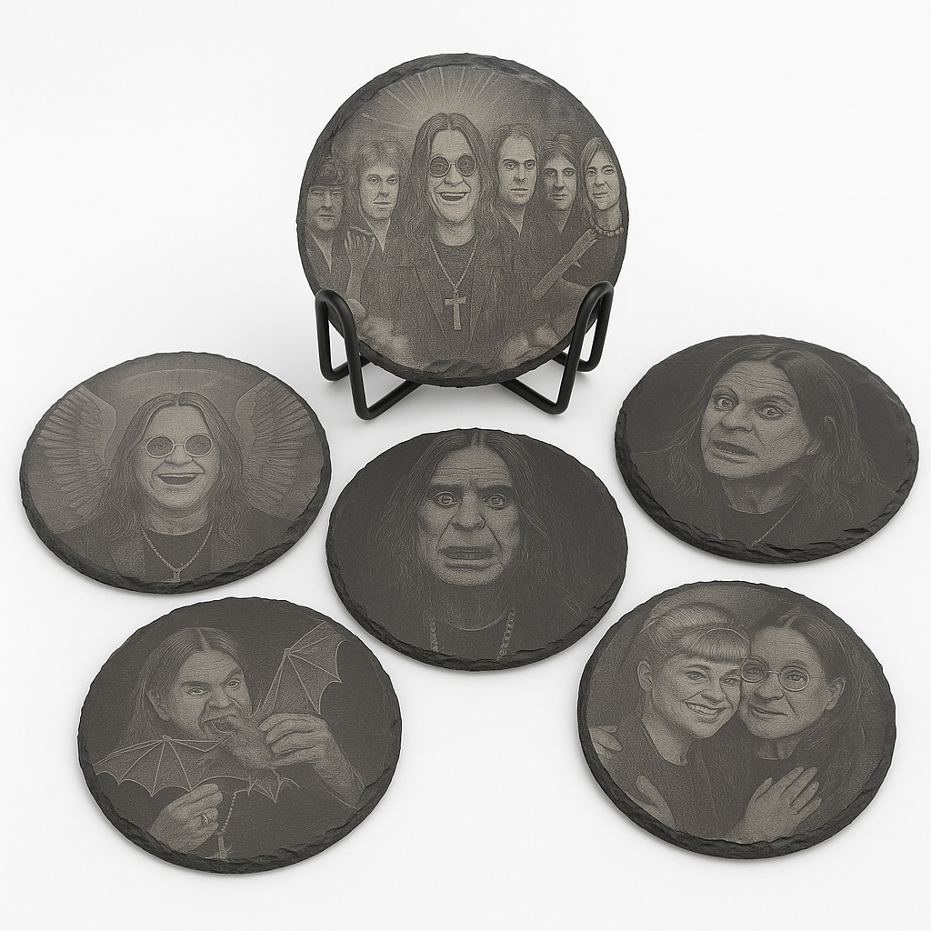 Engraved Slate Coaster Set Of 6 With Holder – Ozzy Osbourne Series