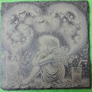 Engraved Slate Coaster – Girl With Hearts Design 1