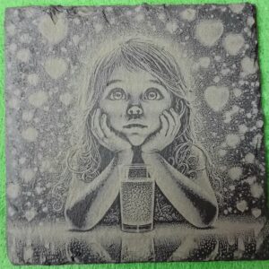 Engraved Slate Coaster – Girl With Hearts Design 3