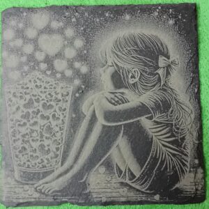 Engraved Slate Coaster – Girl With Hearts Design 5