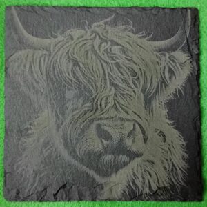 Engraved Slate Coaster – Highland Cow Design 4