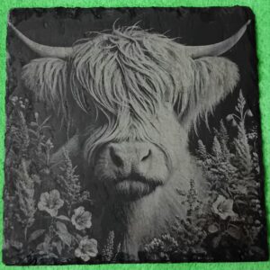 Engraved Slate Coaster – Highland Cow Design 5