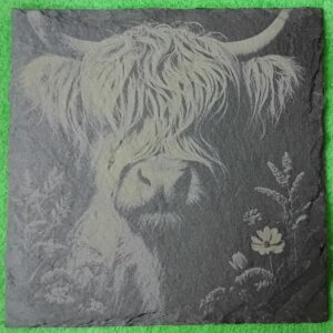 Engraved Slate Coaster – Highland Cow Design 6