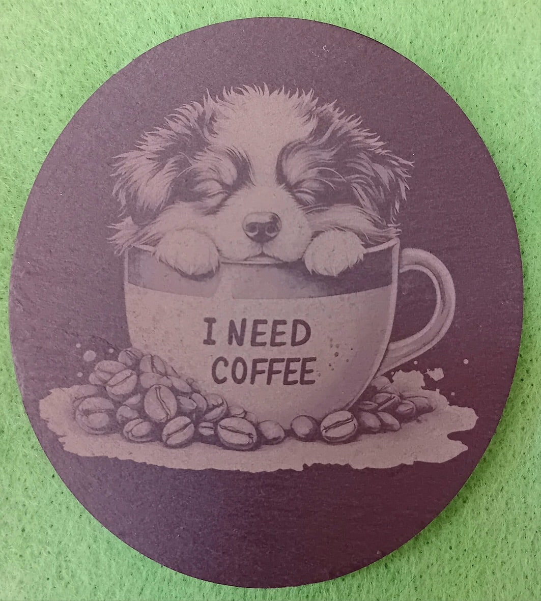 Engraved Slate Coaster Set Of 6 With Holder – I Need Coffee Pup Series - Image 7