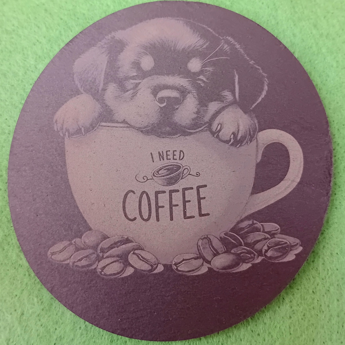 Engraved Slate Coaster Set Of 6 With Holder – I Need Coffee Pup Series - Image 3